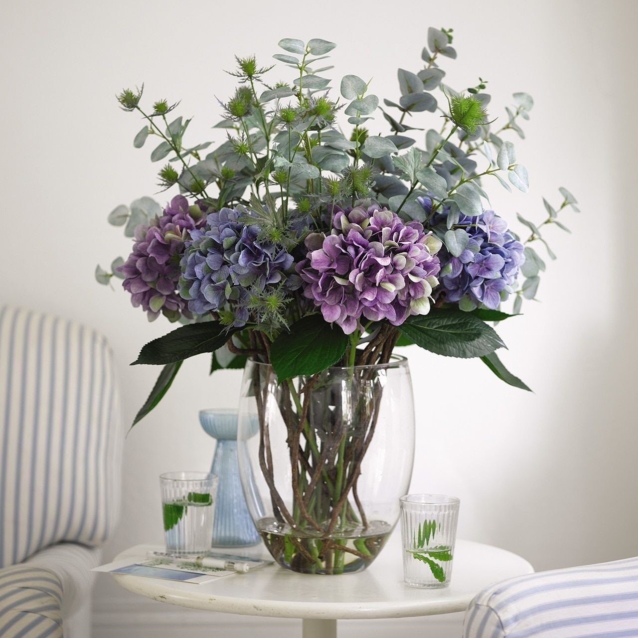 Faux thistle and eucalyptus bouquet for vase arrangement all seasons