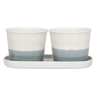 Croft Collection Set of 2 Stoneware Herb Pots and Tray