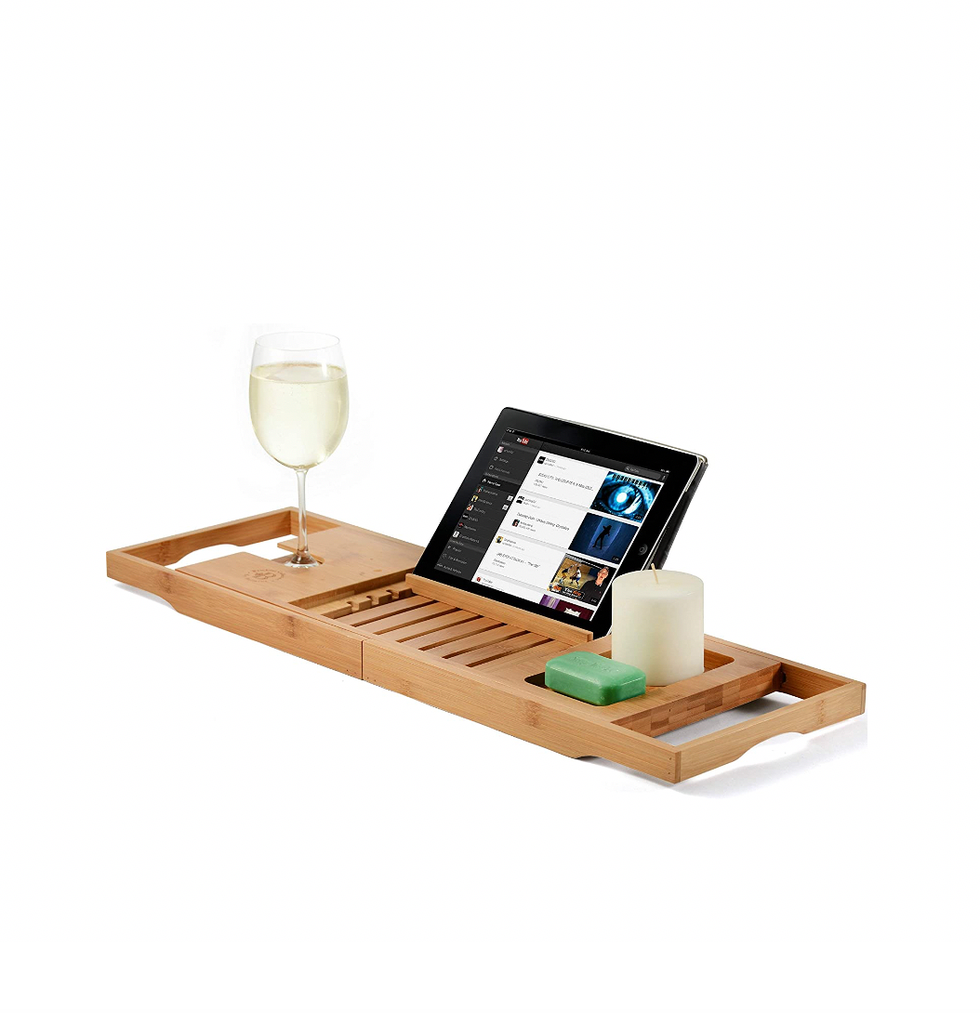 Bamboo Bathtub Tray Caddy with Wine Holder