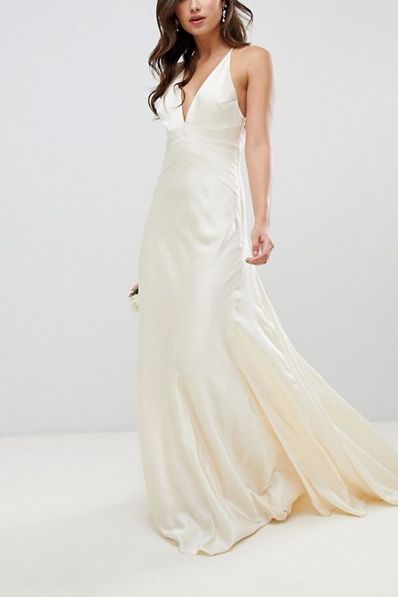 ASOS EDITION satin panelled wedding dress with fishtail
