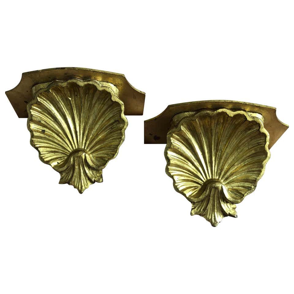 Vintage Hollywood Regency Brass Seashell Sculpture For Sale at 1stDibs