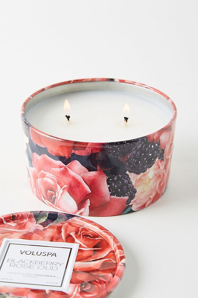 Voluspa Roses Candle Tin in Blackberry Rose Oud