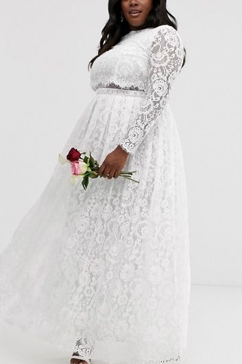 ASOS EDITION Curve lace long sleeve crop top maxi wedding dress