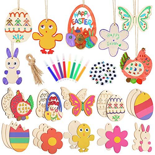 Auihiay 30 Pieces of Easter Wooden Ornaments