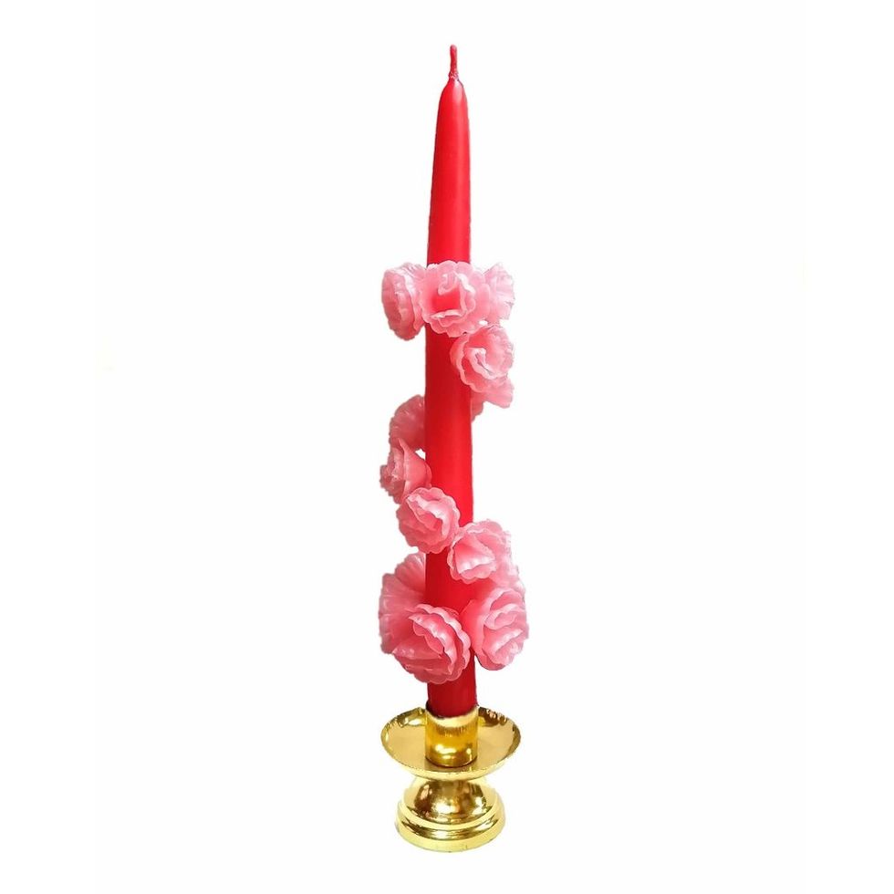 Red & Pink Flower Candle