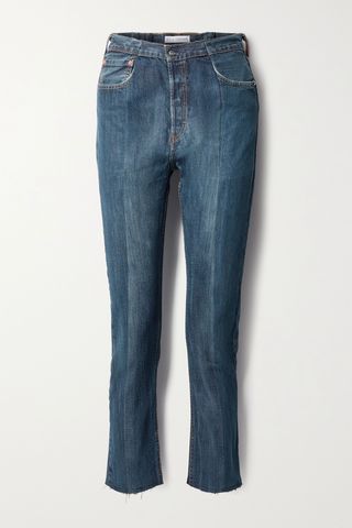 + NET SUSTAIN The Twin frayed two-tone high-rise straight-leg jeans