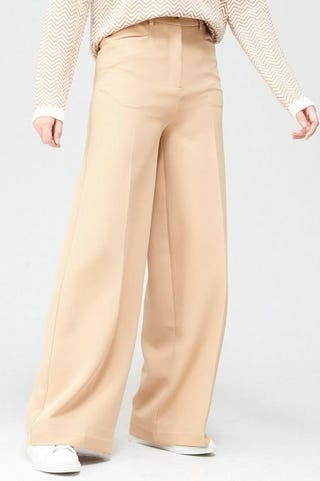 Pocket Detail High Waisted Wide Leg Trousers - Neutral