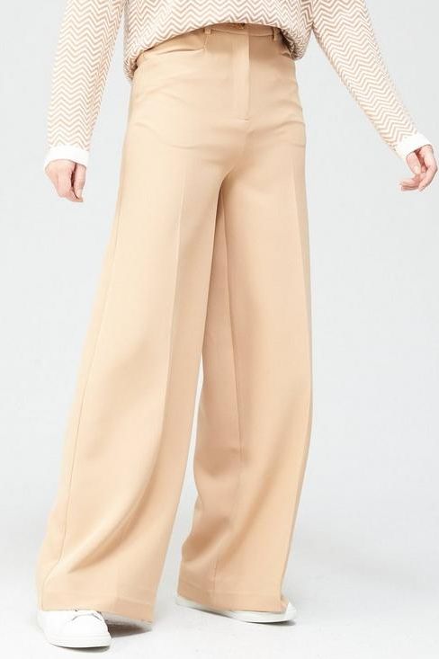 Pocket Detail High Waisted Wide Leg Trousers - Neutral