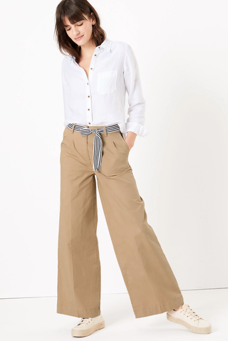 Cotton Belted Wide Leg Chinos [waist : 16; inside leg : Short]