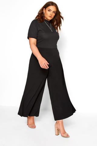 Black Super Wide Leg Jersey Palazzo Trousers