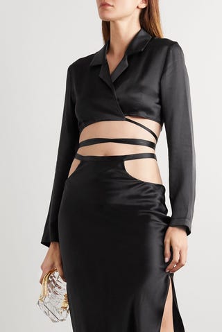 Cropped silk-satin wrap top