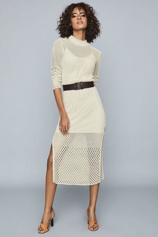 Emmy Neutral Open-Knit Bodycon Dress