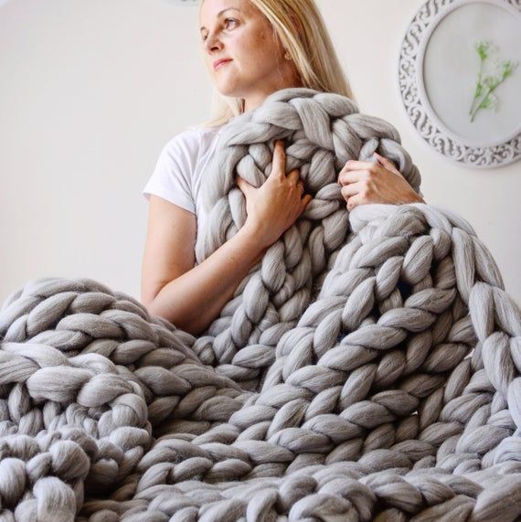Chunky Knit Merino Wool Blanket