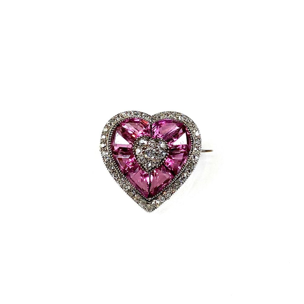 Early-20th-Century Tourmaline-and-Diamond Heart Brooch