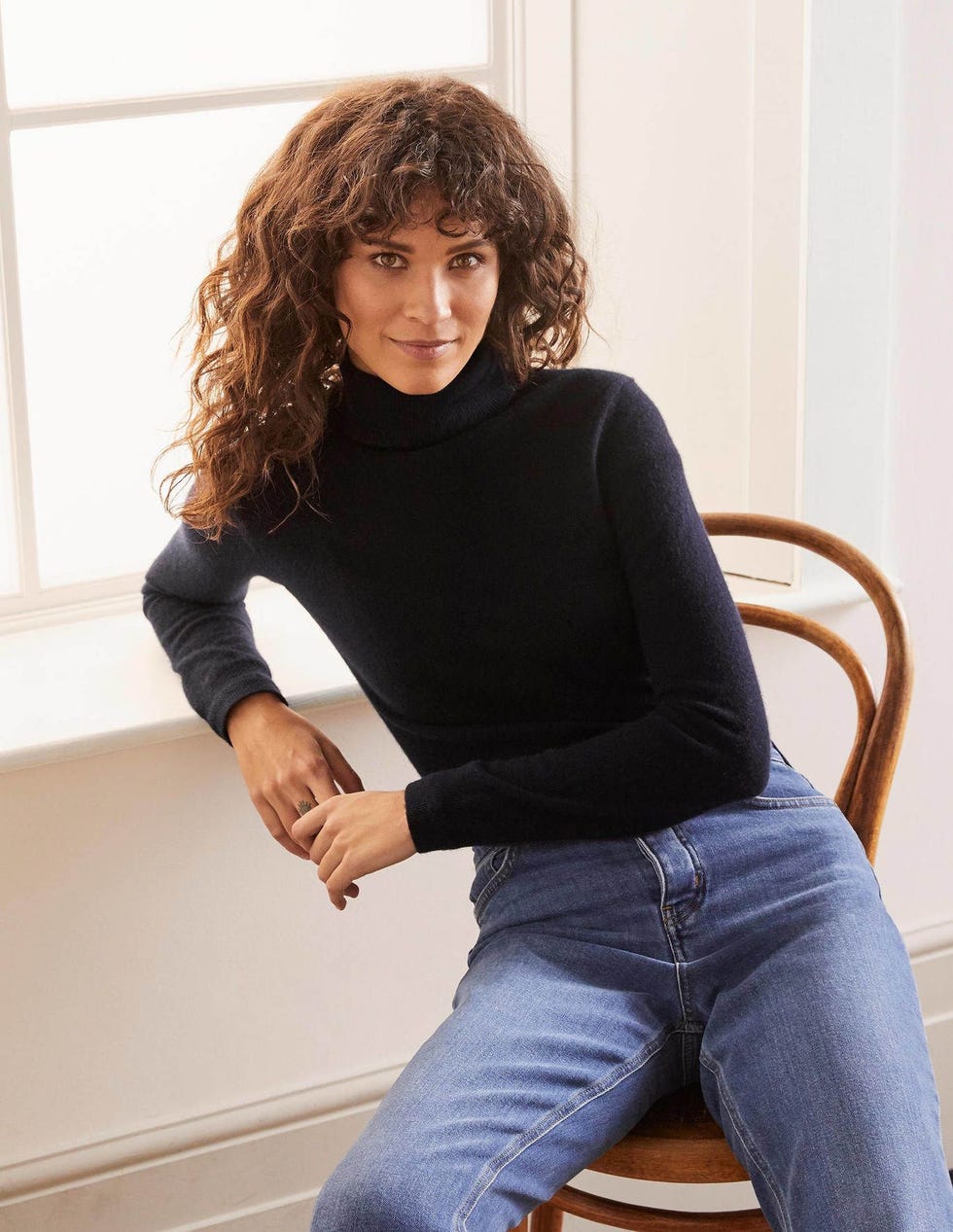 Cashmere Roll Neck Jumper - Navy, £130