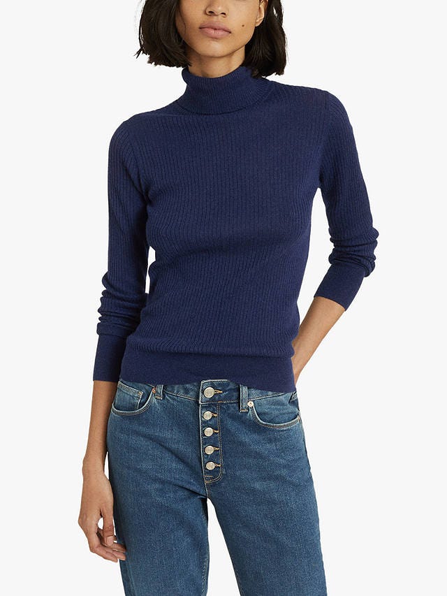 Reiss Sophie Wool Alpaca Blend Roll Neck Jumper, Blue
