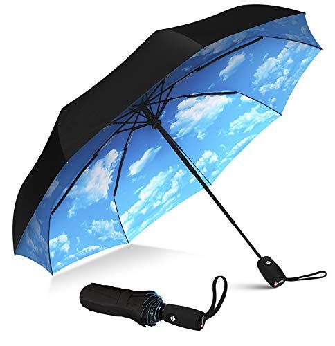 Windproof Travel Umbrella with Teflon Coating (Blue Sky)