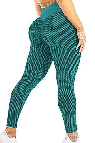 RIOJOY Women’s High Waist Leggings 3D Mesh Knitted Ruched Butt Lifting Honeycomb Yoga Pants