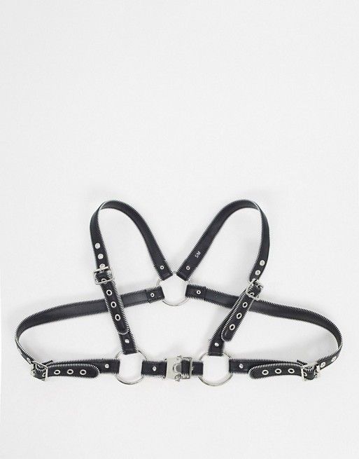 ASOS DESIGN stud detail harness belt with zip detail in black