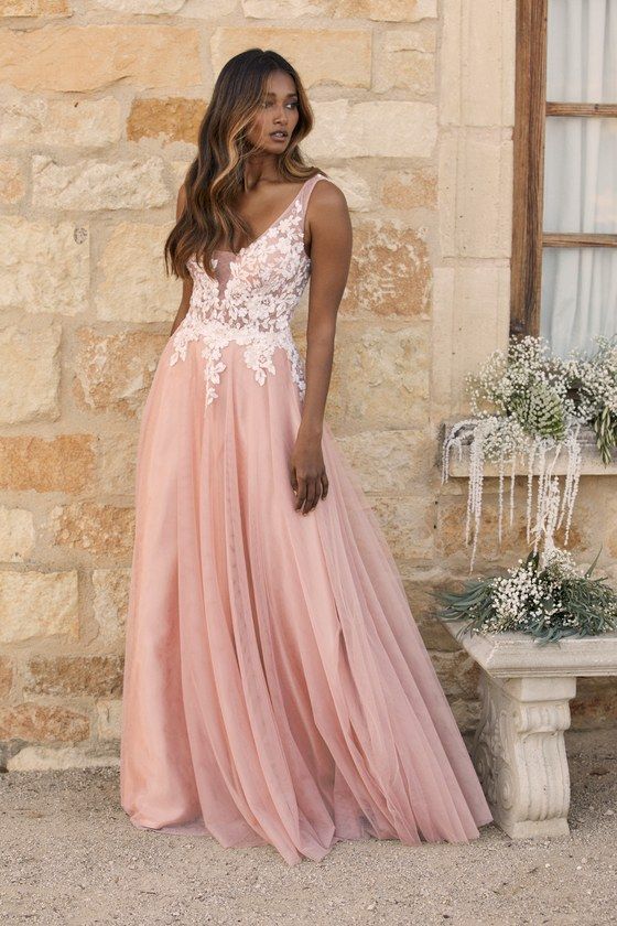 Mauve Sequin Embroidered Tulle Backless Maxi Dress