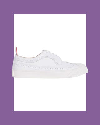 White Pebbled Calfskin Longwing Brogue Trainer