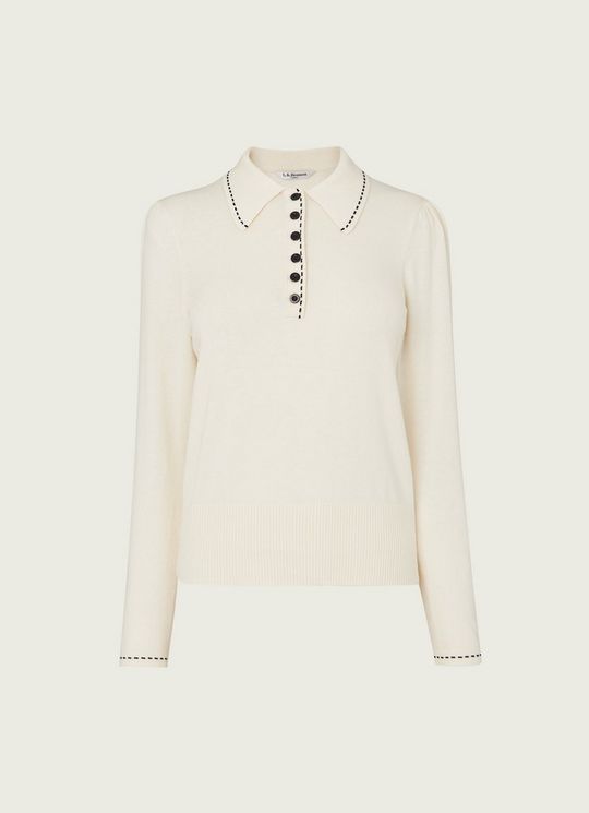Liv Cream Cotton-Merino Wool Collared Jumper