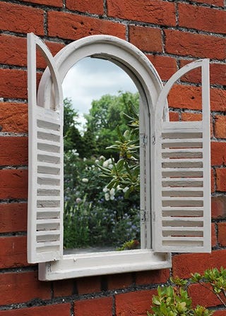 Garden wall mirror with shutters