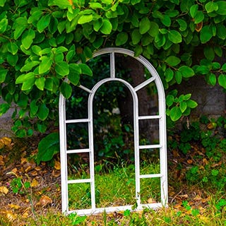 Large Decorative White Metal Arch Mirror