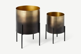 Valletta Set of 2 Plant Stands, Smoked Brass