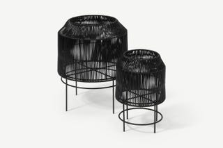 Lorita Set of 2 Plant Stands, Black Weave