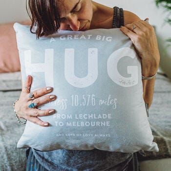 Personalised 'Hug Across The Miles' Locations Cushion, £36.95