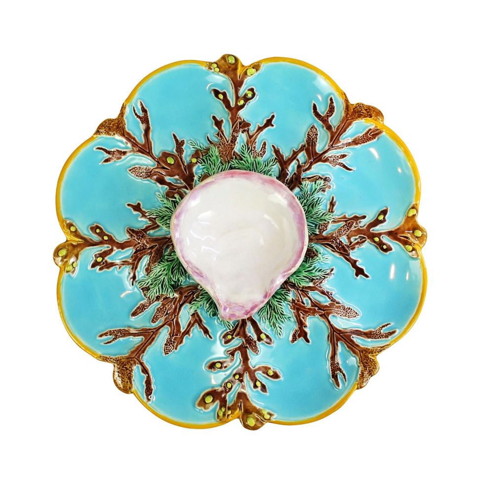 George Jones Majolica Turquoise Eight Well Oyster Plate