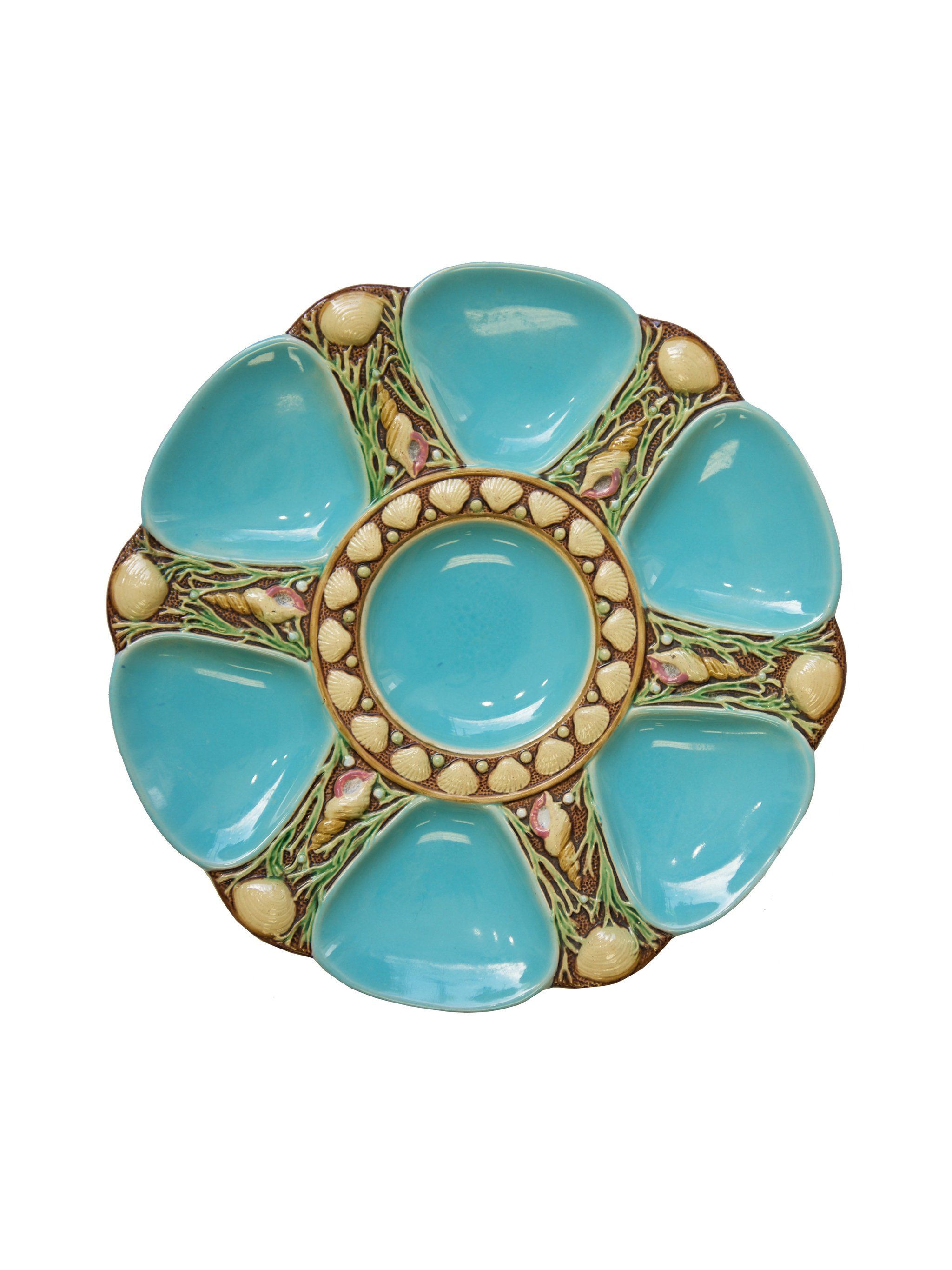 Antique Minton Majolica Cyan Oyster Plate