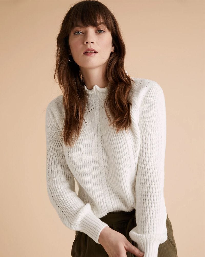 Per Una Cotton Cable Knit Blouson Sleeve Jumper