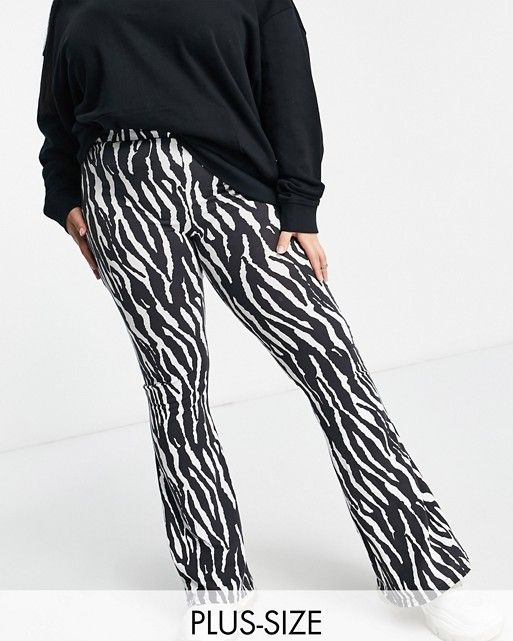 Zebra Print Flared Trousers With Side Splits