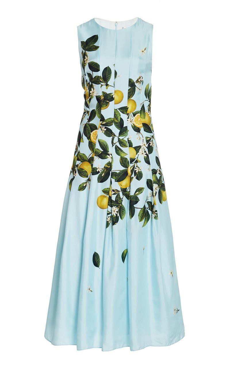 Pleated Lemon-Print Silk Midi Dress - £2,800.00