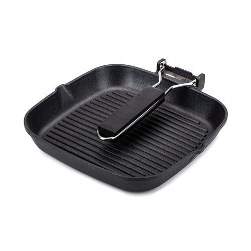 Premier Cookware Folding Grill Pan Cast Aluminium Non Stick Griddle Pan 28cm Grill Pan Induction Suitable Soft Touch Handle