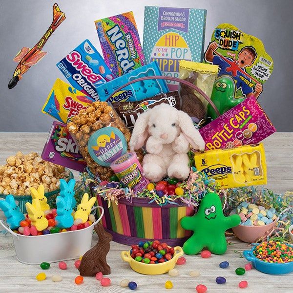 & Candy And Turquoise  Bow Kids Easter Gift Basket Box With Cookies 