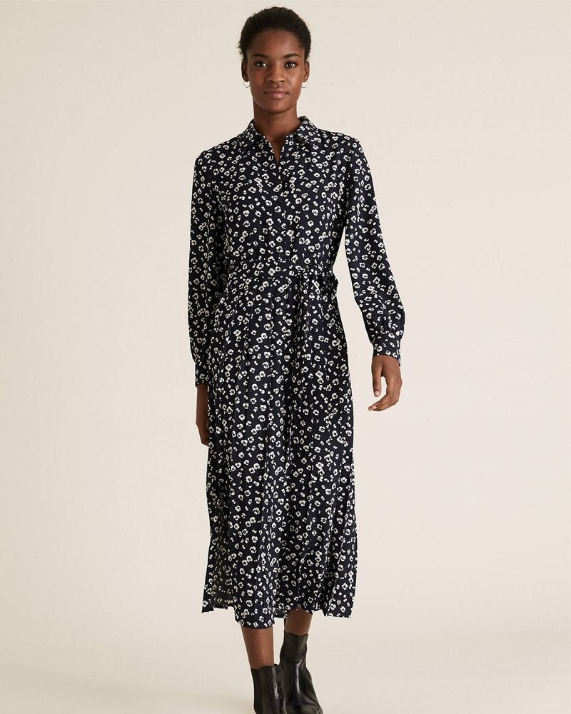 M&S Collection Ditsy Floral Pleated Midi Shirt Dress