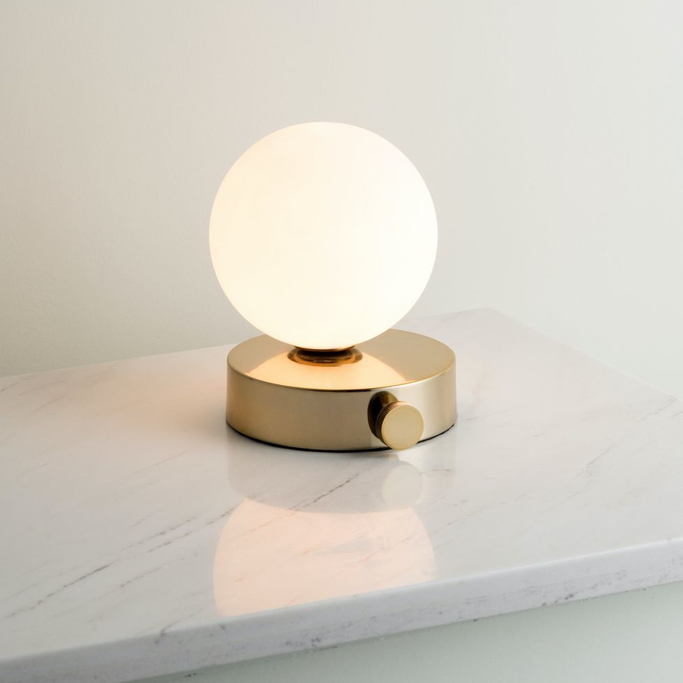 Ducie - 1 light brass and opal ball table lamp