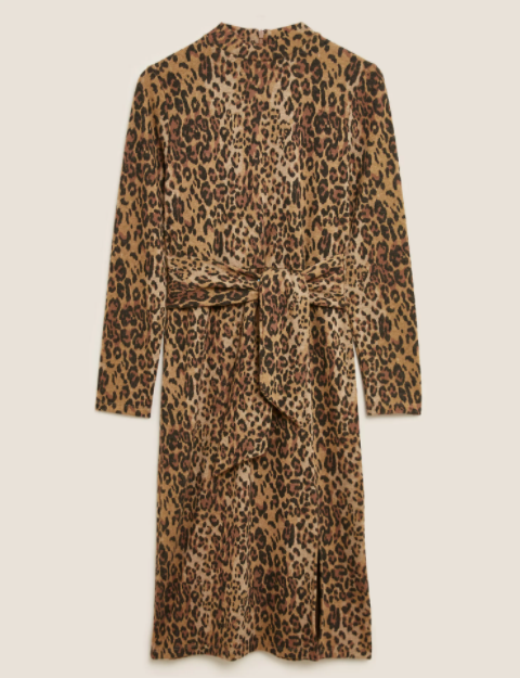 Animal Print Belted Midi Shift Dress