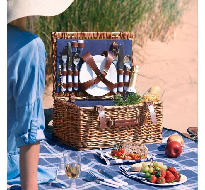 Arkmiido Luxury 2 Person Wicker Picnic Basket Picnic Hamper Basket Easy Carry Handle with handle 