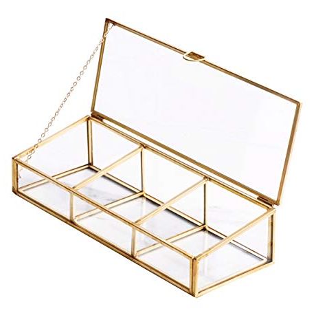Golden Vintage Glass Lidded Jewelry Box