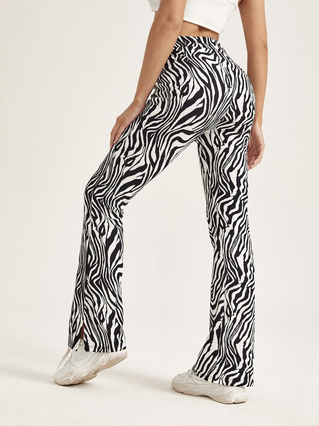 Zebra Striped Print Flare Pants