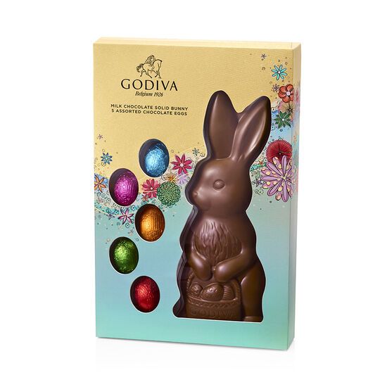 Solid Milk Chocolate Bunny with Foil-Wrapped Chocolate Eggs