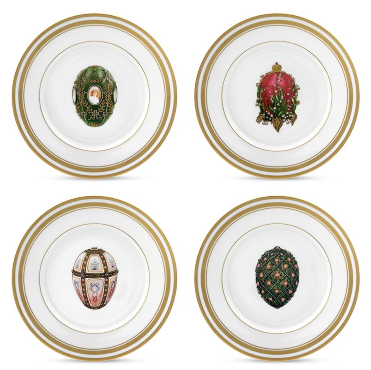 Dessert Plates with Faberge Eggs, Set of 6