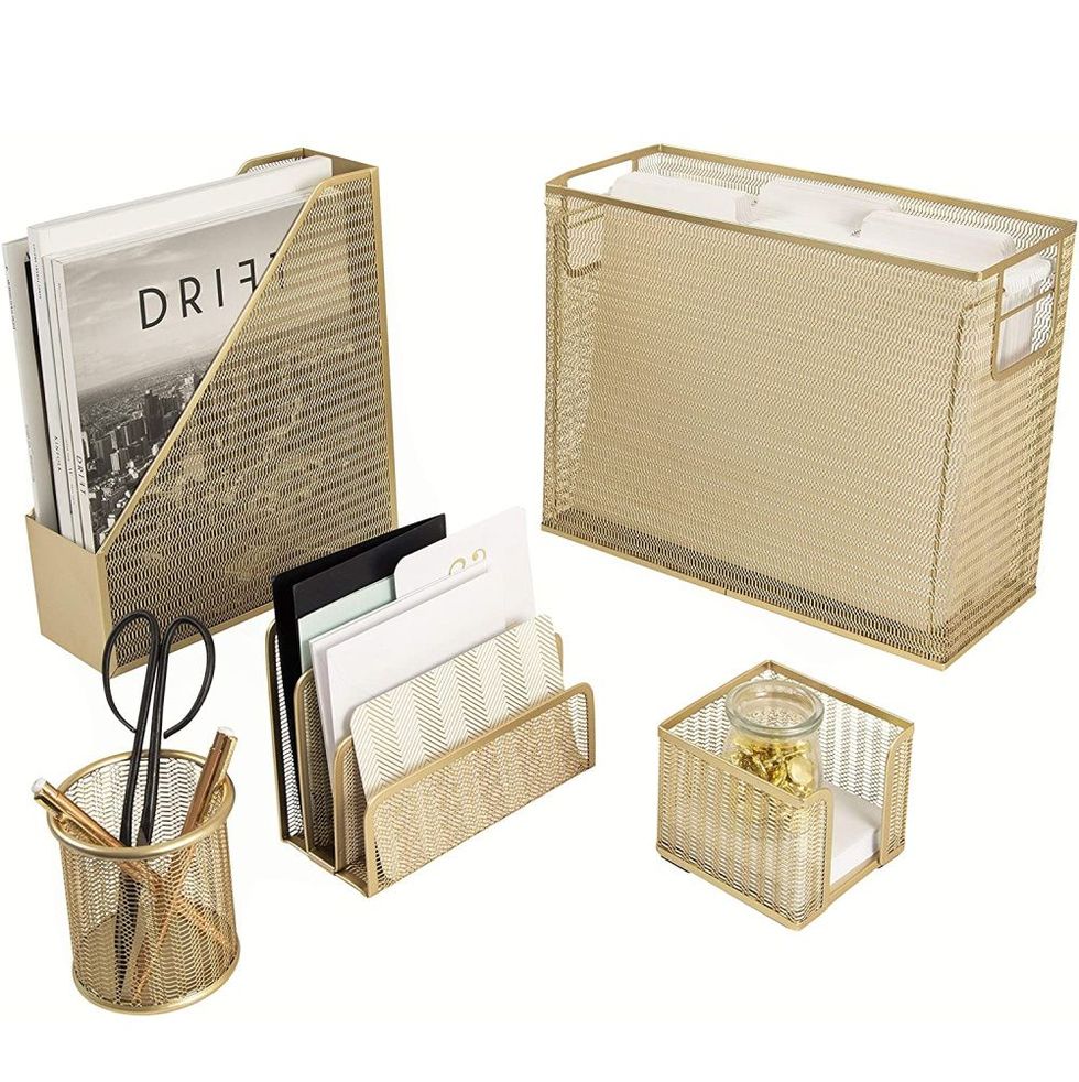 5-Piece Cute Office Supplies Gold Desk Organizer Set