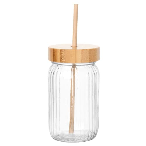 Vaso con tapa y pajita de bambú (6 uds.)