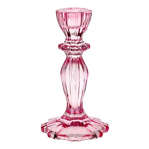 Boho Pink Glass Candlestick Holder Height 16cm