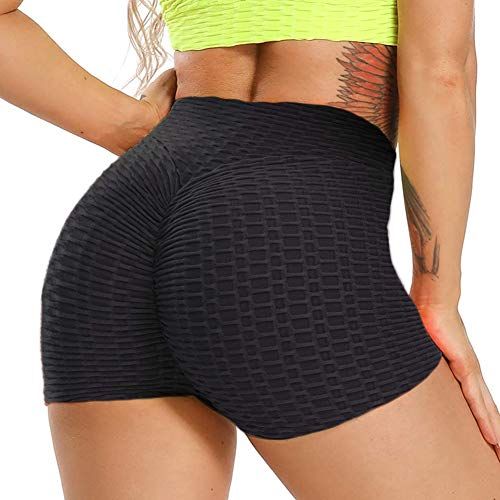 LISHAN Butt Lifting Leggings for Women Summer High Waist Yoga Short Pants Stretchy Workout Textured Booty Tights